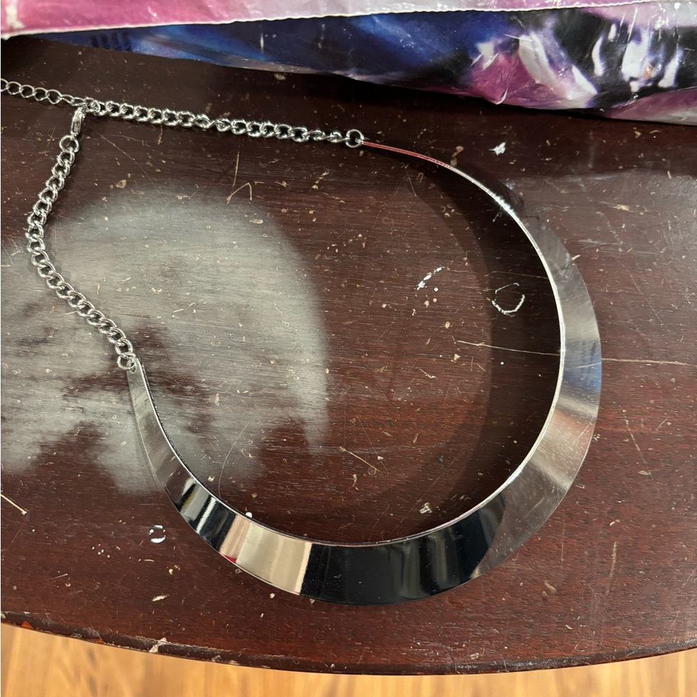 Silver Metal Choker Necklace